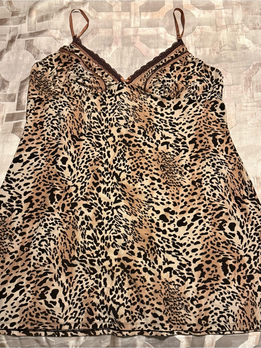 Ambrielle Leopard Print Satin Chemise in Brown and Black